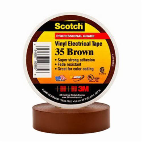 Scotch® 35-3/4X66FT-BR Vinyl Color Coding Electrical Tape 35, 3/4 in x 66 ft, Brown
