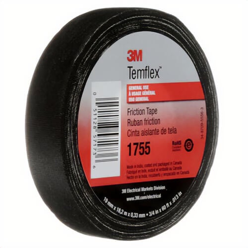 3M™ 00051128571736 Friction Tape 1755, 60 ft L x 3/4 in W, 13 mm thick, Thermosetable Rubber/Resin Adhesive, Cotton Cloth Backing