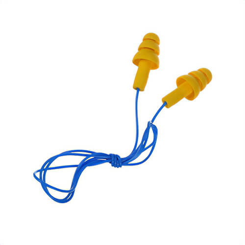 3M™ 7000002320 E-A-R™ Noise Reduction Earplugs, 25 dB Noise Reduction, Flanged Shape, ANSI S3.19-1974, Reusable, Corded Design