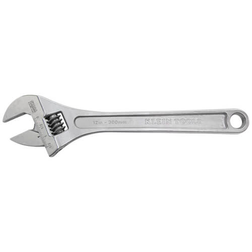 Klein® 507-12 Extra Capacity Non-Insulated Adjustable Wrench, 1-1/2 in, Polished Chrome, 12-1/4 in OAL, Forged Alloy Steel Body, Forged Alloy Steel