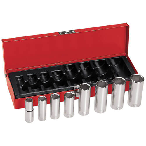 Klein® 65502 Deep Socket Wrench Set, Imperial, 8 pc, 6 points, 3/8 in Drive