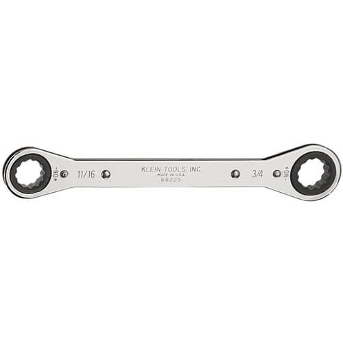 Klein® 68205 Box Wrench, Standard, Measurement System: SAE, Offset/Spline Wrench, 11/16 x 3/4 in Wrench Opening, 12 points, 9-1/4 in OAL