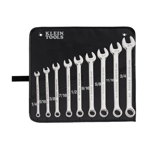 Klein® 68402 Combination Wrench Set, Imperial System of Measurement, 1/4 to 3/4 in, 9 pc, 12 point, 15° Offset
