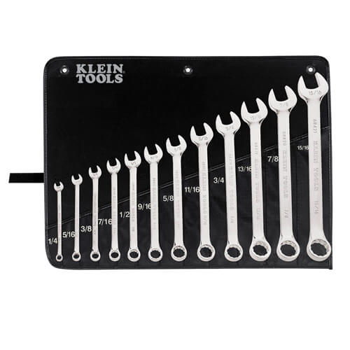 Klein® 68404 Combination Wrench Set, Imperial System of Measurement, 1/4 to 15/16 in, 12 pc, 12 point, 15° Offset
