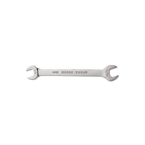 Klein® 68462 Open End Wrench, 1/2 x 9/16 in Wrench, Double End Head, 15° Offset, 7 in L, Alloy Steel, Polished Chrome/Nickel Plated