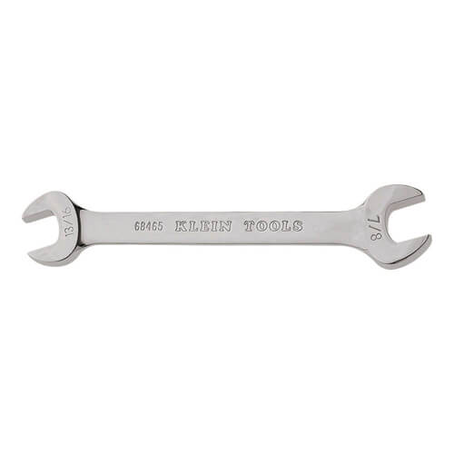 Klein® 68465 Open End Wrench, 13/16 x 7/8 in Wrench, Double End Head, 15° Offset, 10 in L, Alloy Steel, Polished Chrome/Nickel Plated