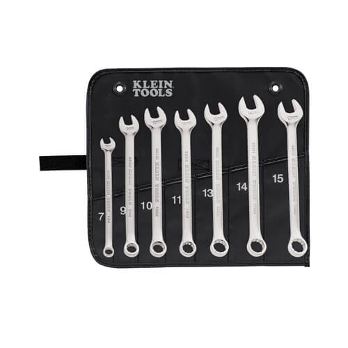 Klein® 68500 Combination Wrench Set, Metric System of Measurement, 7 to 15 mm, 7 pc, 12 point, 15° Offset
