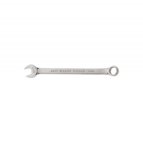Klein® 68511 Combination Wrench, 11 mm Wrench, 12 Points, 15° Offset, 6-1/2 in OAL, Forged Alloy Steel, Polished Chrome/Nickel Plated