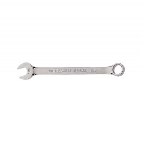 Klein® 68514 Combination Wrench, 14 mm Wrench, 12 Points, 15° Offset, 7-1/2 in OAL, Forged Alloy Steel, Polished Chrome/Nickel Plated