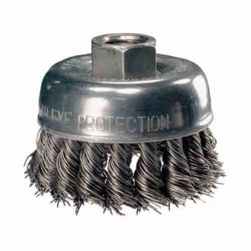 Pferd 82220 External Nut Heavy Duty Minigrinder Single Row Cup Brush, 2-3/4 in dia Brush, 5/8-11 Arbor Hole, 0.02 in dia Filament/Wire