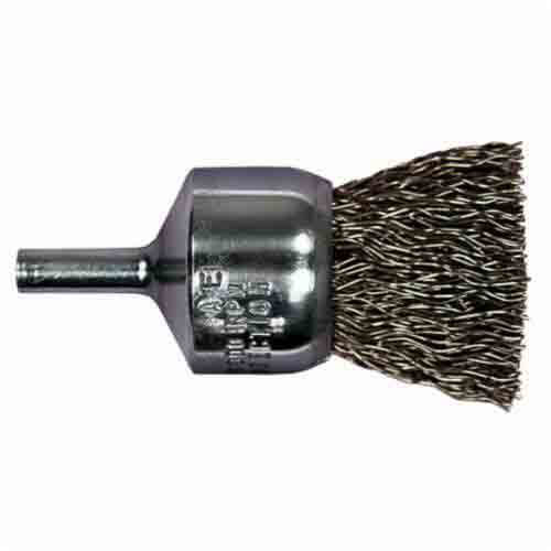 Pferd 82967 General Purpose Stem Mount End Brush, 3/4 in, Crimped, 0.006 in, Carbon Steel Fill, 1 in L Trim