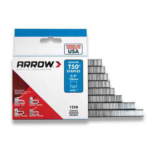 Arrow™ Staples, Heavy Duty Wide, Series: T50®, 3/8 in Crown Width, 9/16 in Leg Length, Chisel Point, Steel, Galvanized, Gray