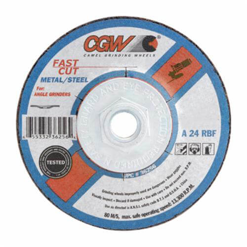 CGW® 35620 Flat Depressed Center Wheel, 4-1/2 in dia x 1/4 in Thick, 7/8 in Center Hole, 24 Grit, Aluminum Oxide Abrasive