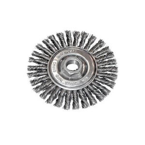 CGW® 60520 Fast Cut Wheel Brush, 4 in dia Brush, 0.02 in dia Stringer Bead Knot Filament/Wire, 5/8-11 Arbor Hole