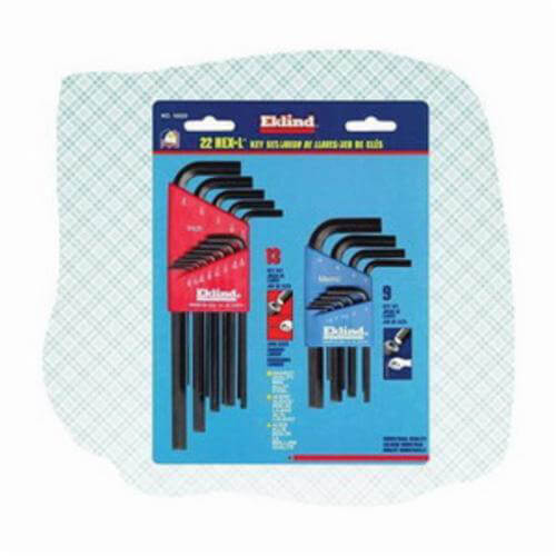 Eklind® 10022 Hex-L® Key Set, 22 pc, 0.05 to 0.375 in, 1.5 to 10 mm Hex, L-Handle, Alloy Steel, Black Oxide