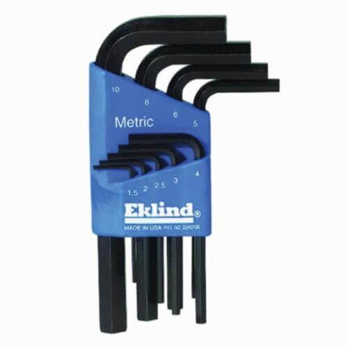 Eklind® 10509 Hex-L® Short Key Set with Holder, 9 pc, 1.5 to 10 mm Hex, L-Handle, ANSI B18.3, Alloy Steel, Black Oxide