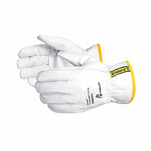 Superior Glove® 378GKGTLXX Endura® Driver Winter Cut-Resistant Gloves, 2XL, Goatskin Grain Leather, Knit Wrist Cuff, White