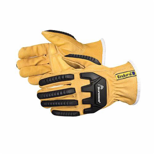 Superior Glove® 378KGTVBXL Endura® Anti-Impact Driver Gloves, XL, Goatskin Leather/TPR, Knit Wrist Cuff, ANSI Cut Level 5, Tan