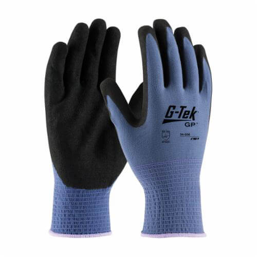 G-Tek® GP™ 34-500/XXL General Purpose Gloves, Coated, 2XL, Nitrile Palm, Nylon, Black/Blue, Knit Wrist Cuff, Nitrile Coating, Resists: Abrasion, Cut