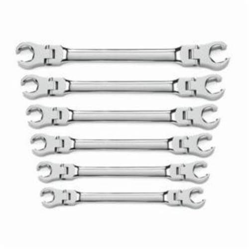 Gearwrench® 81911D Wrench Set, Regular Length, Metric System of Measurement, 9 to 21 mm, 6 Piece, Flare Nut, Flexible Head, Polished Chrome