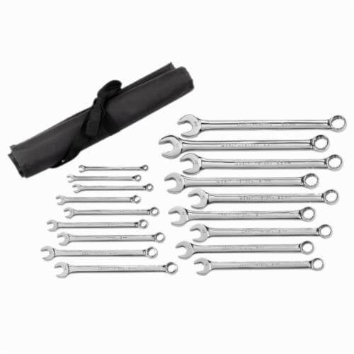 GearWrench® 81920 Long Length Non-Ratcheting Combination Wrench Set, Metric, 18 pc, 7 to 20 mm, Full Polished Chrome