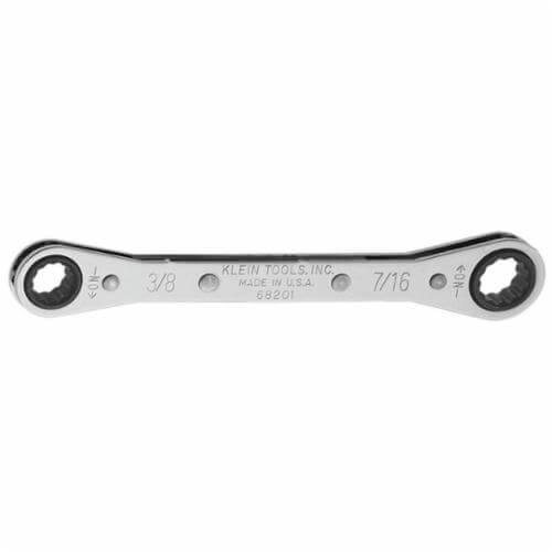 Klein® 68202 Box Wrench, 1/2 x 9/16 in Wrench, 12 Points, 25° Offset, 6-7/8 in OAL, Steel, Polished Chrome