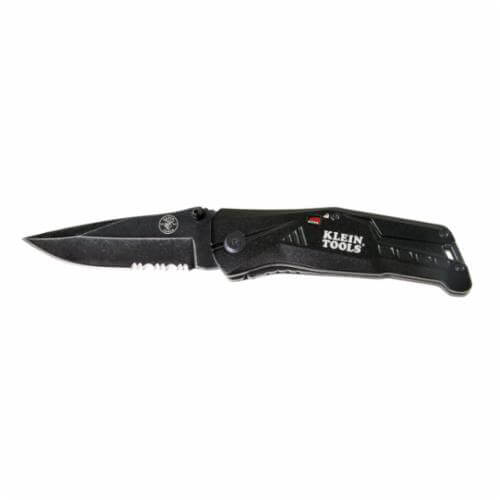 Klein® 44223 Sharpenable Pocket Knife, 440A SS Half-Serrated Drop Point Blade, 3-1/2 in L Blade, Serrated Fine Edge
