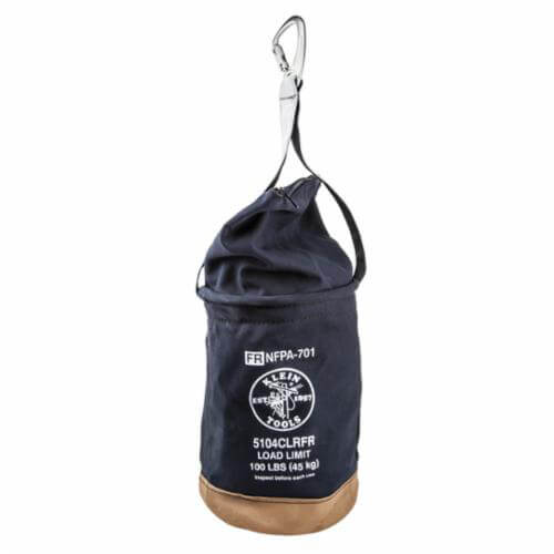 Klein® 5104CLRFR Flame-Retardant Bucket Bag with Top Closing, 12 in dia, 17 in H, 1 Pocket, 100 lb Capacity, #4 Canvas, Black