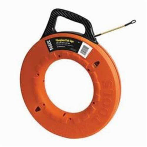 Klein® 56014 Laser Etched Non-Conductive Fish Tape with Spiral Leader, 3/16 in W Tape, 200 ft L Tape, Round Profile, Black/Orange