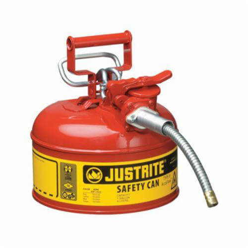 Justrite® 7210120 AccuFlow™ Type II Safety Can, 1 gal Capacity, 9-1/2 in dia x 10-1/2 in H, Galvanized Steel, Red