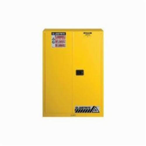 Justrite® 894500 Flammable Safety Cabinet, 45 gal Capacity, 65 in H x 43 in W x 18 in D, Manual Close Door, 2 Doors, 2 Shelves, Yellow