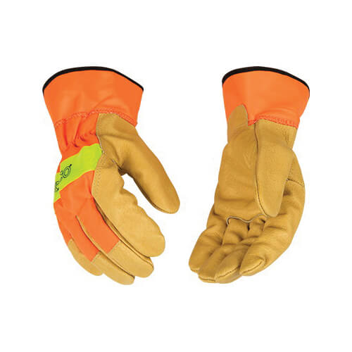 Kinco® 1918-L General Purpose Gloves with Safety Cuff, L, Pigskin Palm, Pigskin/Nylon, Hi-Viz Orange, Safety Cuff, Resists: Abrasion, Unlined Lining