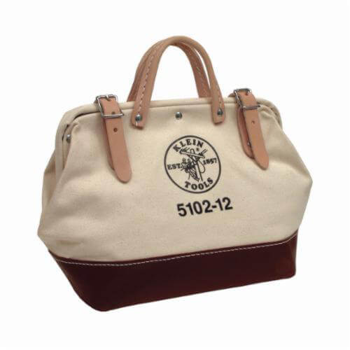 Klein® 5102-12 Canvas Tool Bag, Heavy-Duty No. 8 Canvas, Natural/Brown, 12 in