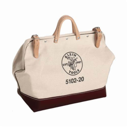 Klein® 5102-20 Canvas Tool Bag, Heavy-Duty No. 8 Canvas, Natural/Brown, 20 in