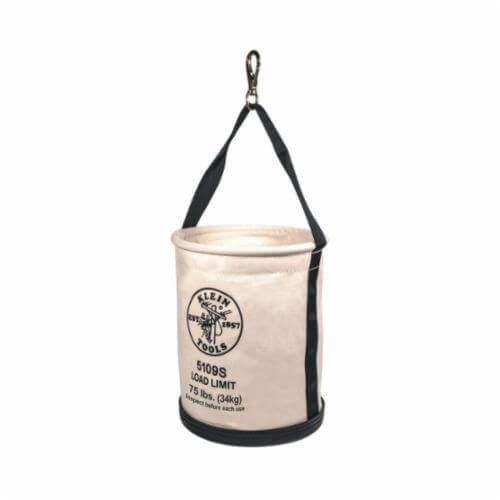 Klein® 5109S Wide Opening Straight Wall Bucket, 12 in dia, 15 in H, 1 Pocket, 75 lb Capacity, #6 Canvas, Off-White