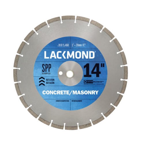 Lackmond® SG14SPP1251 Laser Weld Segmented diamond Blade, 14 in dia Blade, 1/8 in W, 1 in/20 mm Arbor/Shank, Dry/Wet Cutting