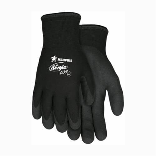 MCR Safety N9690 Ninja® Palm and Fingertips Coated Glove, Insulated, Acrylic/Nylon, Abrasion/Cut/Puncture/Tear Resistant, Black