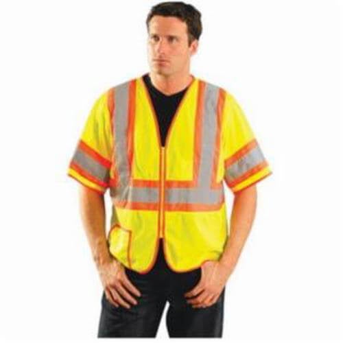OccuNomix LUX-HSCLC3Z Safety Vest, Two-Tone, Polyester Mesh, Silver Stripe, Unisex, ANSI Class: 3, Zipper Closure, Hi-Viz Yellow