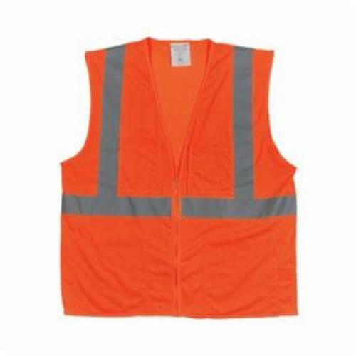 PIP® 302-MVGZ4POR-L Safety Vest, L, Hi-Viz Orange, Polyester Mesh, Zipper Closure, 4 Pockets, ANSI Class: Class 2, Specifications Met: ANSI 107 Type R