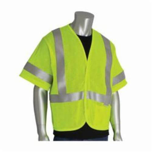 PIP® 305-3100-XL Arc and Flame Resistant Vest, XL, Hi-Viz Lime Yellow, Solid Modacrylic/Aramid Blend Mesh Fabric, Hook and Loop Closure, 1 Pockets