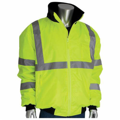 PIP® 333-1762-LY/5X Bomber Jacket with Zip-Out Fleece Liner, Hi-Viz Lime Yellow, Polyester, 74 in Chest, Resists: Water