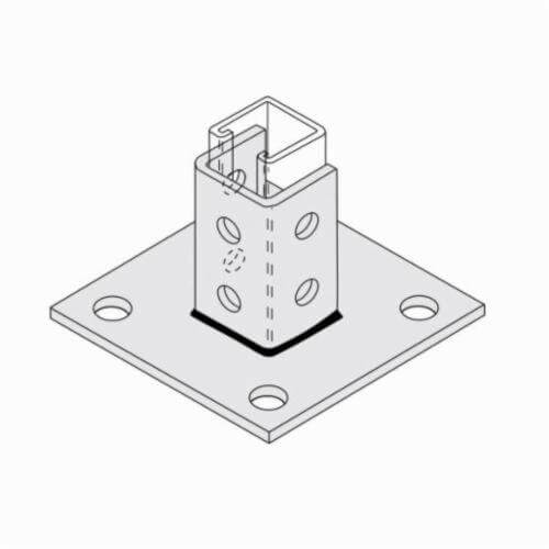 PHD S6025 EG FIG 6025 Post Base, Centered Channel Position, 3-1/2 in H Base, Use with 1-5/8 in Strut, Carbon Steel