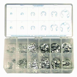 Precision Brand® 12910 E-Clip Assortment, 265 pc, Steel, Plain, 1/8 to 7/8 in