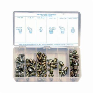 Precision Brand® 12945 Grease Fitting Kit, 90 Pieces, Use with Toolroom or Toolbox, Steel