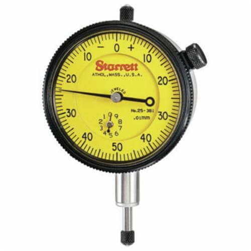 Starrett® 25-381J 25 Series AGD Group 2 Continuous Dial Indicator, 10 mm, 0 to 50 to 0 Dial Reading, 0.01 mm, 2-1/4 in Dial