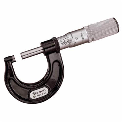Starrett® T436.1XFL-1 W/SLC Mechanical Outside Micrometer, 0 to 1 in, Graduations: 0.0001 in, Carbide Tip, Satin Chrome