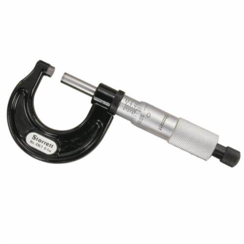 Starrett® T436.1XRL-1 W/SLC Mechanical Outside Micrometer, 0 to 1 in, Graduations: 0.0001 in, Carbide Tip, Satin Chrome