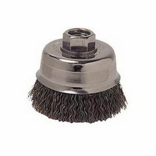 Weiler® 36231 Vortec Pro® Cup Brush, 3 in dia Brush, 5/8-11 UNC Arbor Hole, 0.014 in dia Filament/Wire, Crimped, Carbon Steel Fill