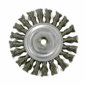Weiler® 36255 Vortec Pro® Medium Face Wheel Brush with Nut, 4 in dia Brush, 0.02 in dia Cable Twist Knot Filament/Wire