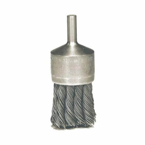 Weiler® 10212 Stem Mount End Brush, 1-1/8 in dia Brush, Knot, 0.0104 in dia Filament/Wire, Steel Fill, 1-1/8 in L Trim